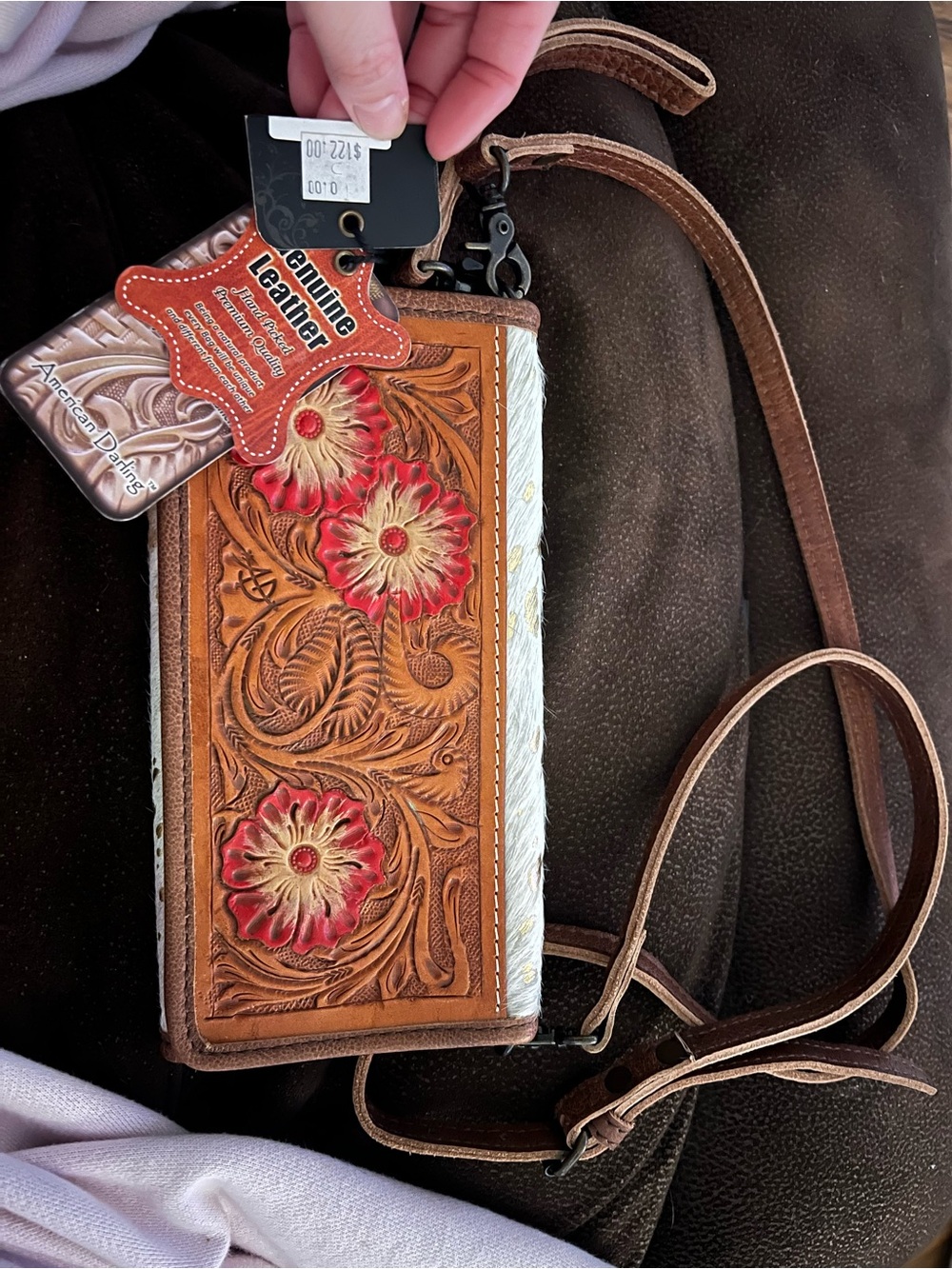 American Darling Leather Floral Tooled Crossbody Wallet